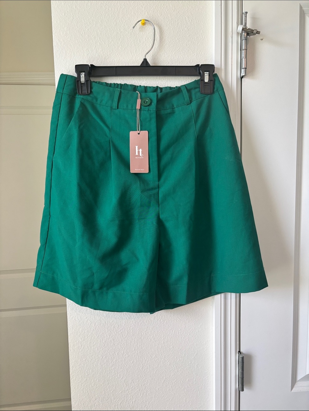 High-Rise Emerald Green Shorts with Tailored Front (Women's)